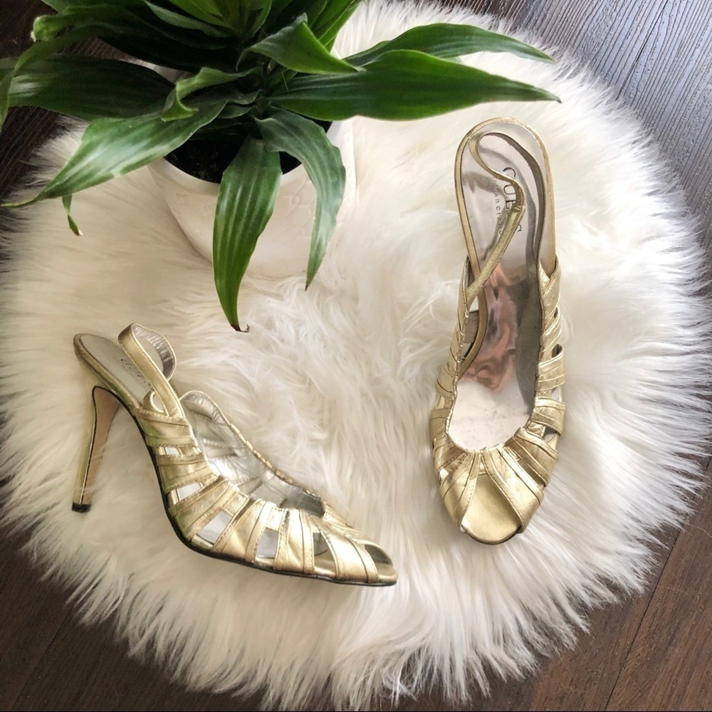 Guess gold peep toe sling back heels